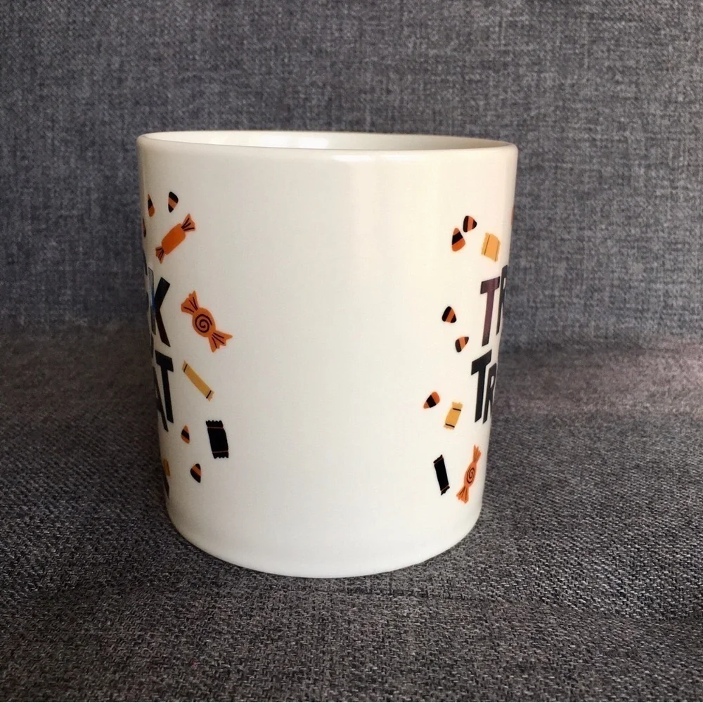 “TRICK OR TREAT” Coffee Mug, Ivory, Cream, Black, Fall Colors, 16 oz